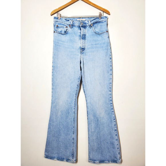 Levis Premium Ribcage Flare Jeans Womens 31 Blue High-Rise Button Fly LIGHT WASH - Picture 14 of 14